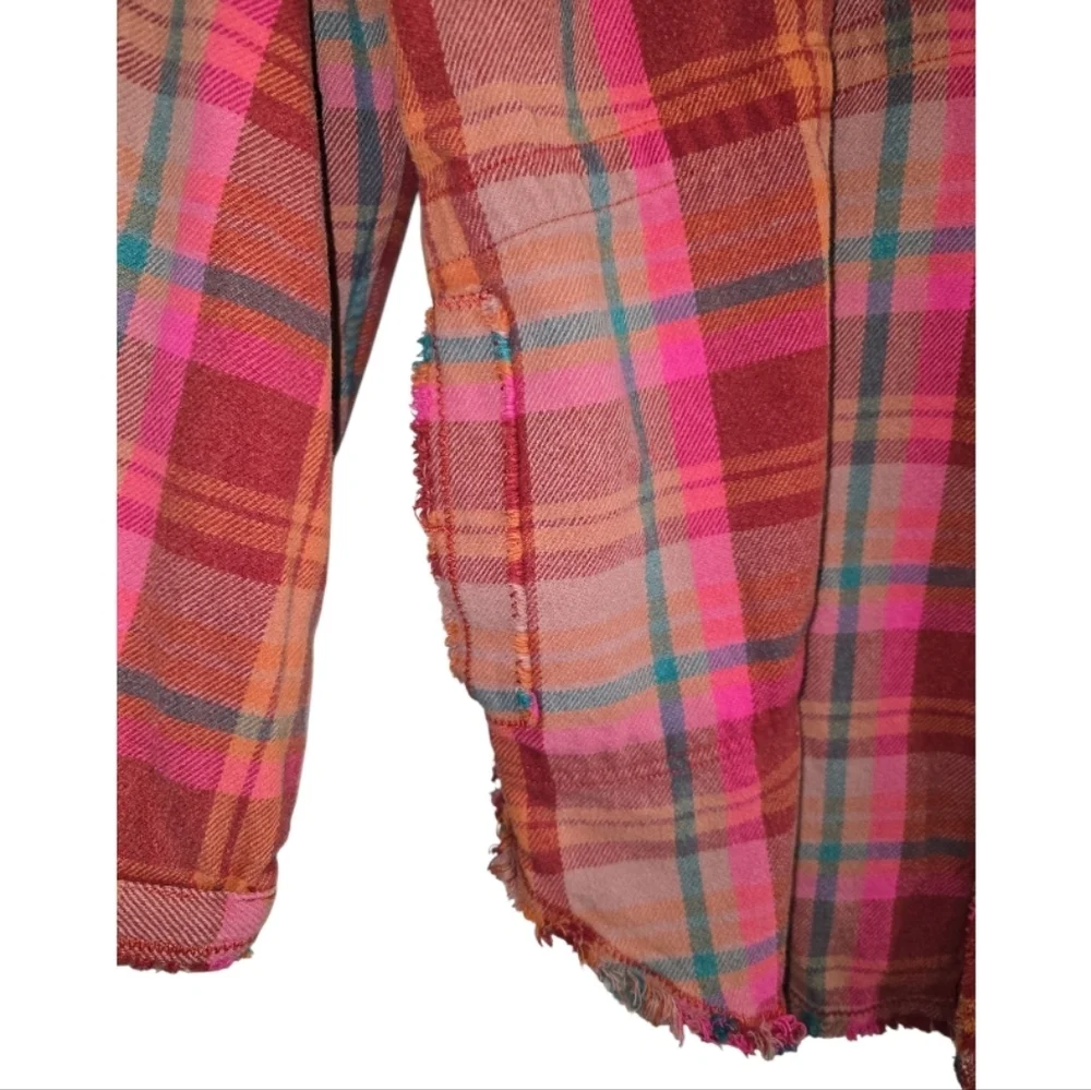 Free People Pink Red Plaid Button-Down Shirt